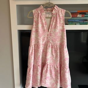 Amanda Uprichard Sleeveless Saffron Dress in Portofino Brocade. Pink and Cream.